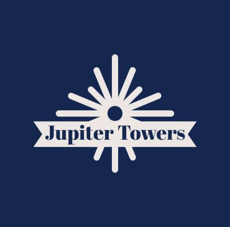 a blue and white juicer towers logo